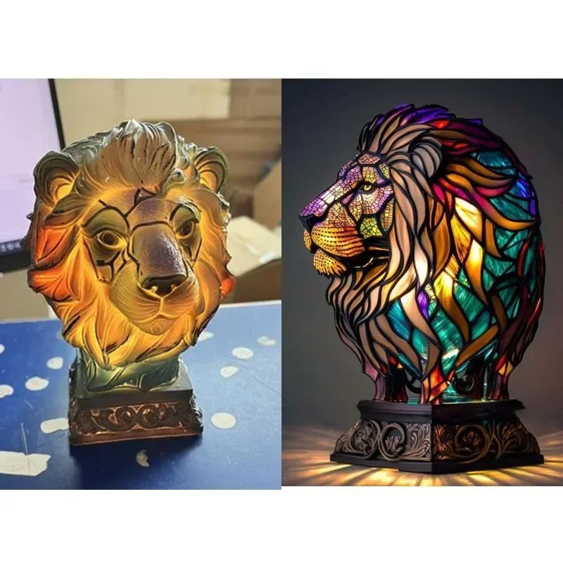 Creative Animal Table Lamp Series – Loong, Lion, Wolf, Elephant, Horse, Unicorn Resin Ornaments Crafts Decoration