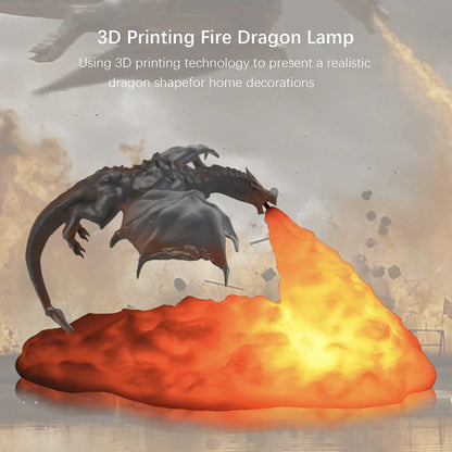 Fire Dragon 3D Printed Lamp – USB Rechargeable Desktop Light for Bedroom, E-Sports, and Holiday Decor