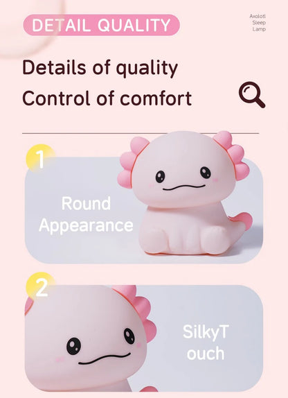 Pink Axolotl Night Light, Silicone LED Lamp | Rechargeable Touch Bedside Light for Kids