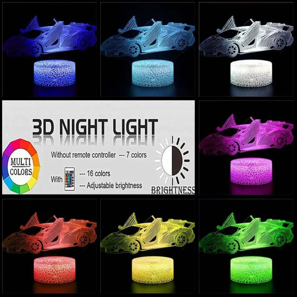 Car Night Light Racing Car 3D LED Illusion Lamp Perfect for Car Lovers & Enthusiasts