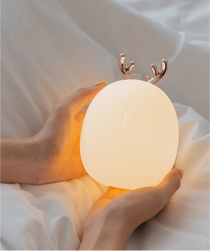 Enchanting Deer & Rabbit LED Night Light – Soft Silicone, Dimmable & USB Rechargeable | Cozy Gift for Kids' Bedrooms