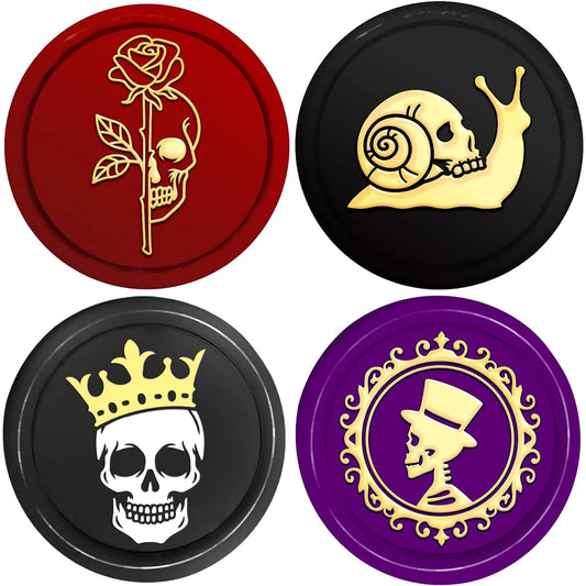 Skull with Crown, Flower, and Snake Wax Seal Stamps – 25mm Unique Stamp Design - Bilankas.world