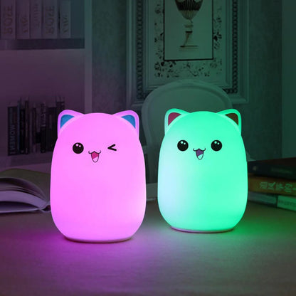Adorable Cat LED Night Light – USB Rechargeable Silicone Lamp with Timer for Kids' Bedroom Decor