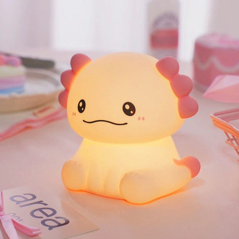 Pink Axolotl Night Light, Silicone LED Lamp | Rechargeable Touch Bedside Light for Kids