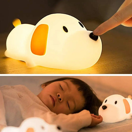 Papa Puppy Portable LED Night Light – Soft Silicone Dog Lamp with Touch Sensor & Adjustable Brightness