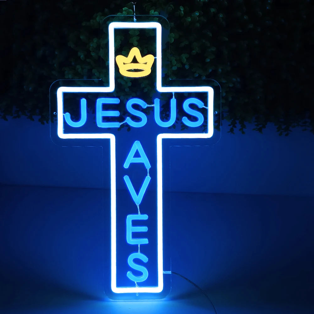 Cross LED Neon Sign, Glass Wall Light | Religious Home & Prayer Room Decor