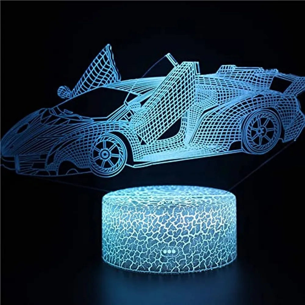 Car Night Light Racing Car 3D LED Illusion Lamp Perfect for Car Lovers & Enthusiasts