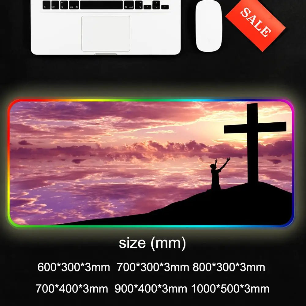 Faith-Inspired XXL Mouse Pad, Cross Design Gaming Desk Mat | Non-Slip Keyboard Pad
