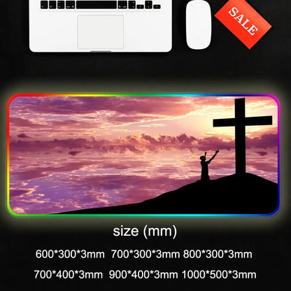 Faith-Inspired XXL Mouse Pad, Cross Design Gaming Desk Mat | Non-Slip Keyboard Pad