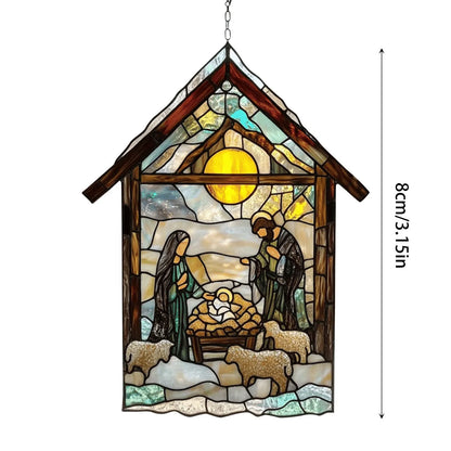 Charming 2D Acrylic Nativity Sun Catcher - Handmade Stained Glass Window Decoration