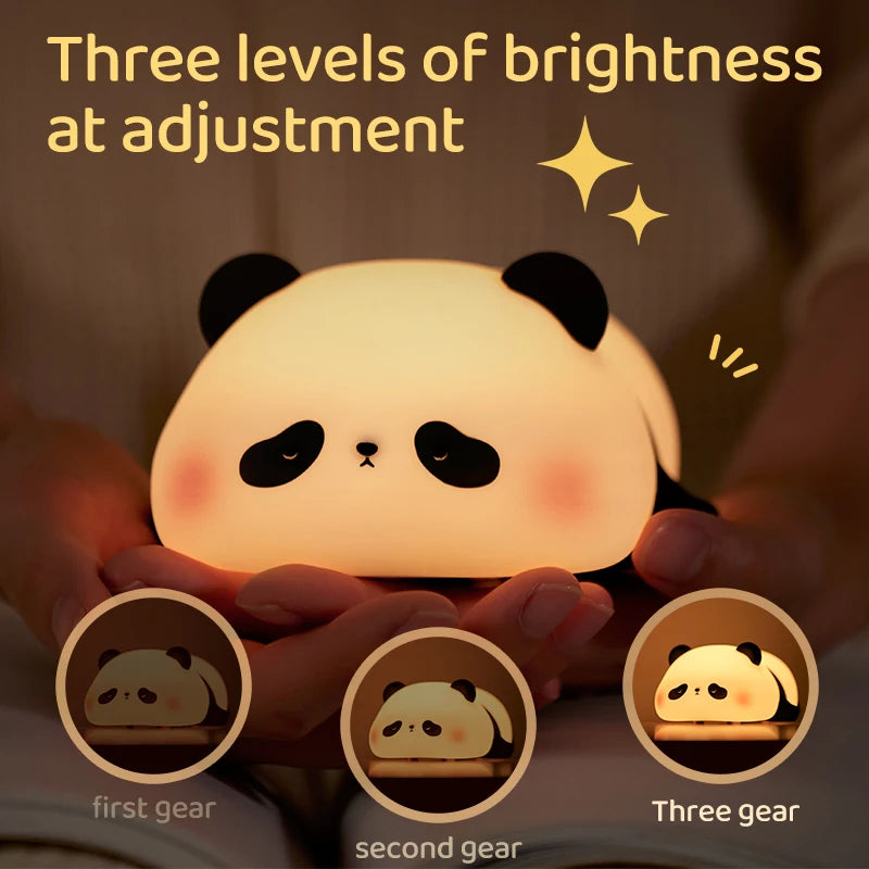 Cute Panda LED Night Light – Silicone Touch Lamp, USB Rechargeable with Timing Function, Perfect Gift for Children - Bilankas.world