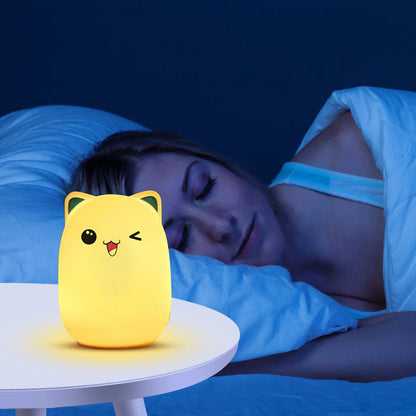 Adorable Cat LED Night Light – USB Rechargeable Silicone Lamp with Timer for Kids' Bedroom Decor
