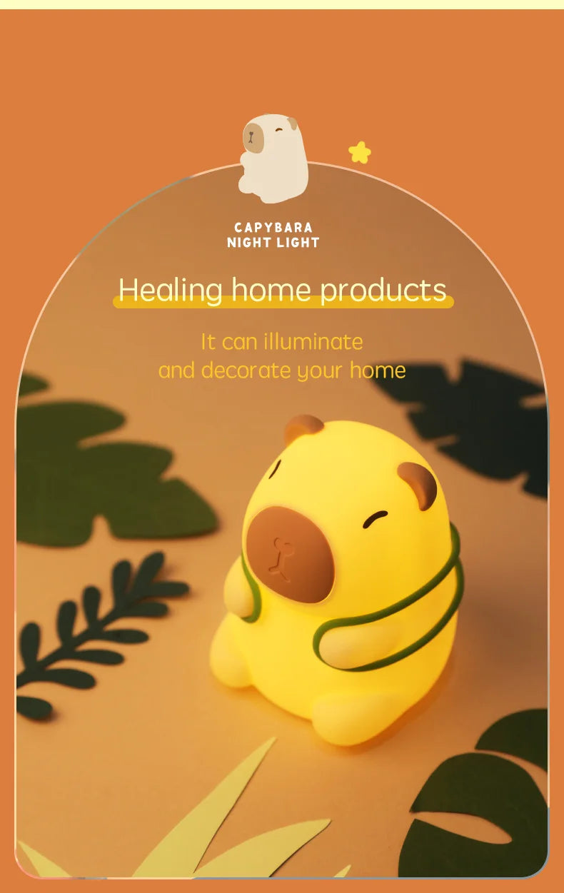 Cute Capybara Night Light, Color-Changing Silicone Lamp | Rechargeable Touch Bedside Light for Kids