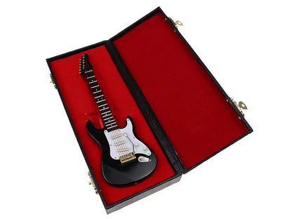 Mini Wooden Electric Guitar Model with Stand - Decorative Musical Instrument Gift Ornament