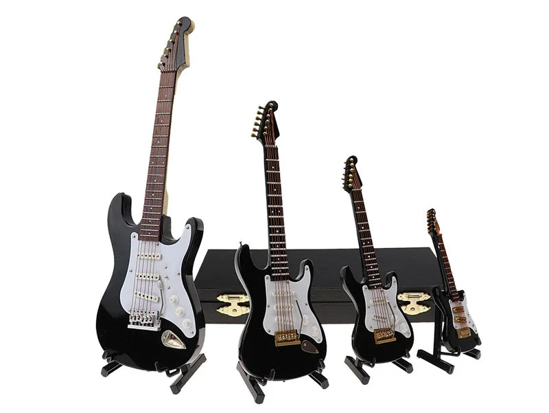 Mini Wooden Electric Guitar Model with Stand - Decorative Musical Instrument Gift Ornament