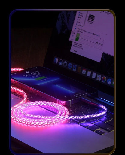 100W Fast Charging RGB Cable with Breathing Light – Type C USB Data Cable for Quick Charge