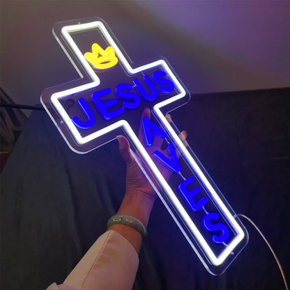 Cross LED Neon Sign, Glass Wall Light | Religious Home & Prayer Room Decor