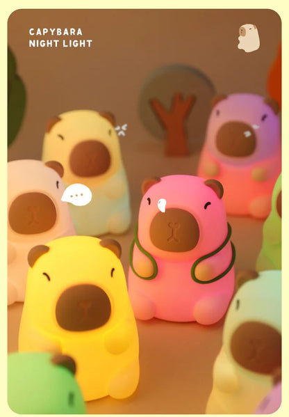 Cute Capybara Night Light, Color-Changing Silicone Lamp | Rechargeable Touch Bedside Light for Kids