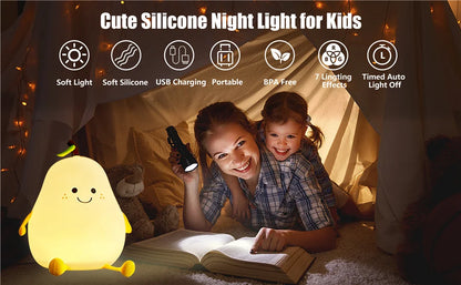 Cute Pear-Shaped Silicone Night Light – 7 Colors, Dimmable USB Charging Lamp, Perfect Gift for Kids’ Bedroom - Bilankas.world