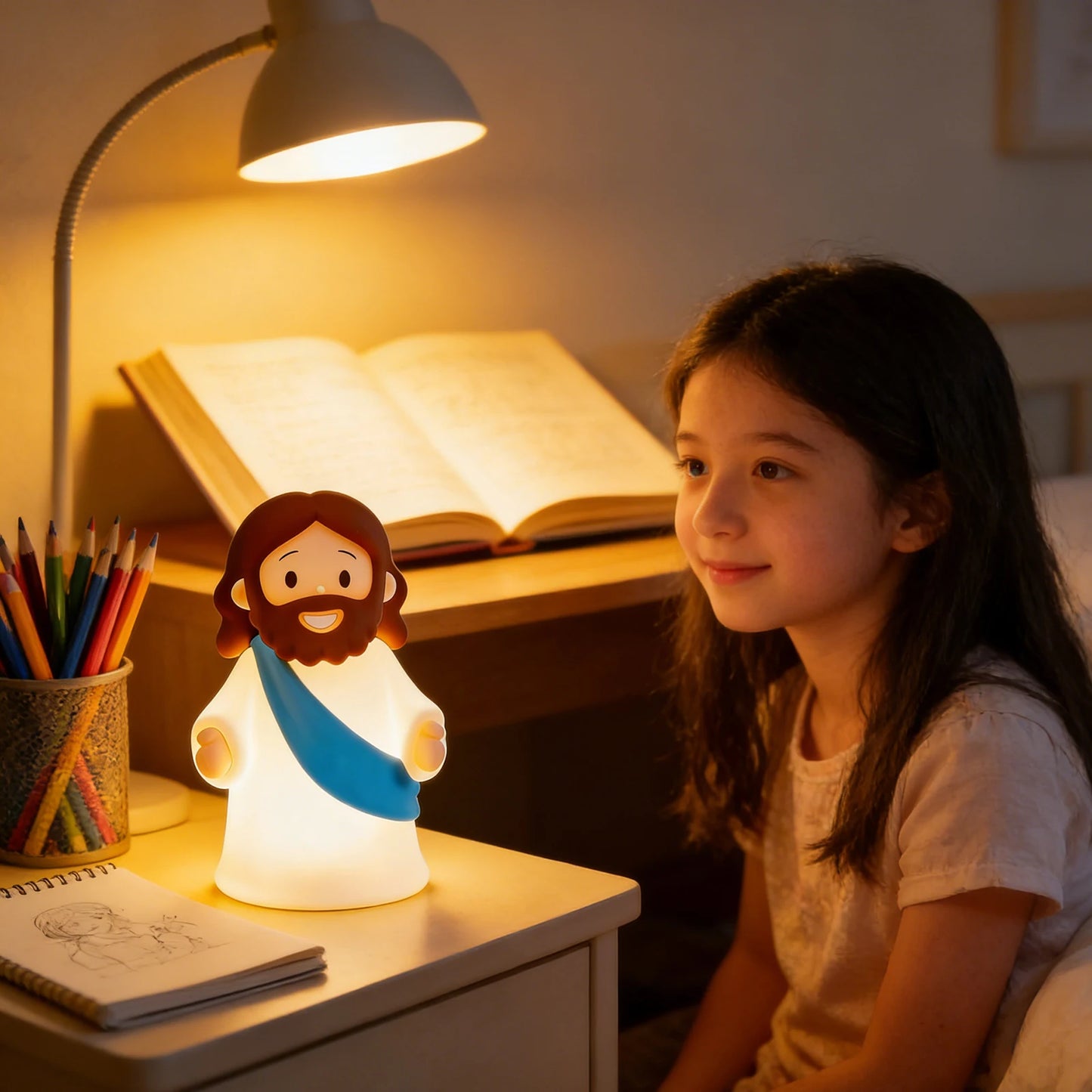 Night Light, Rechargeable Bedside Lamp | Soft Dimmable LED Faith Gift for Kids and Families