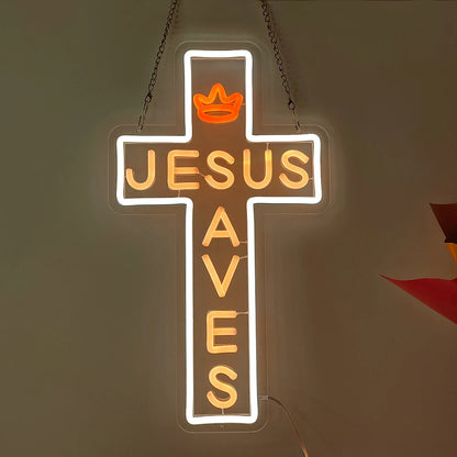 Cross LED Neon Sign, Glass Wall Light | Religious Home & Prayer Room Decor