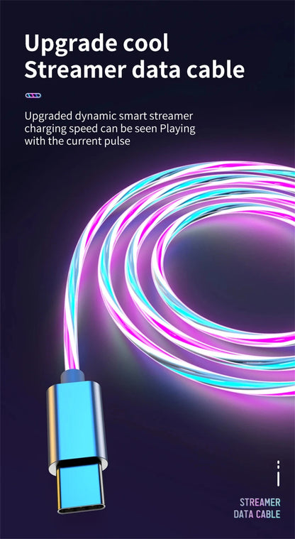 3-in-1 Glowing LED Light USB Cable – Fast Charging Luminous Charger for iPhone, Type-C, and Micro USB Devices
