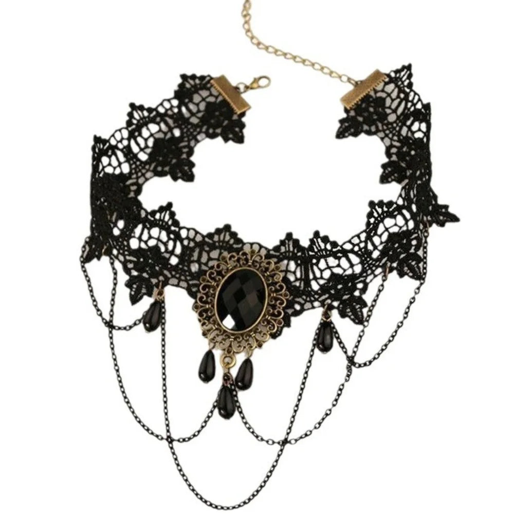 Gothic Black Lace & Beaded Choker Necklace – Sexy and Elegant Gift Accessory - Bilankas.world