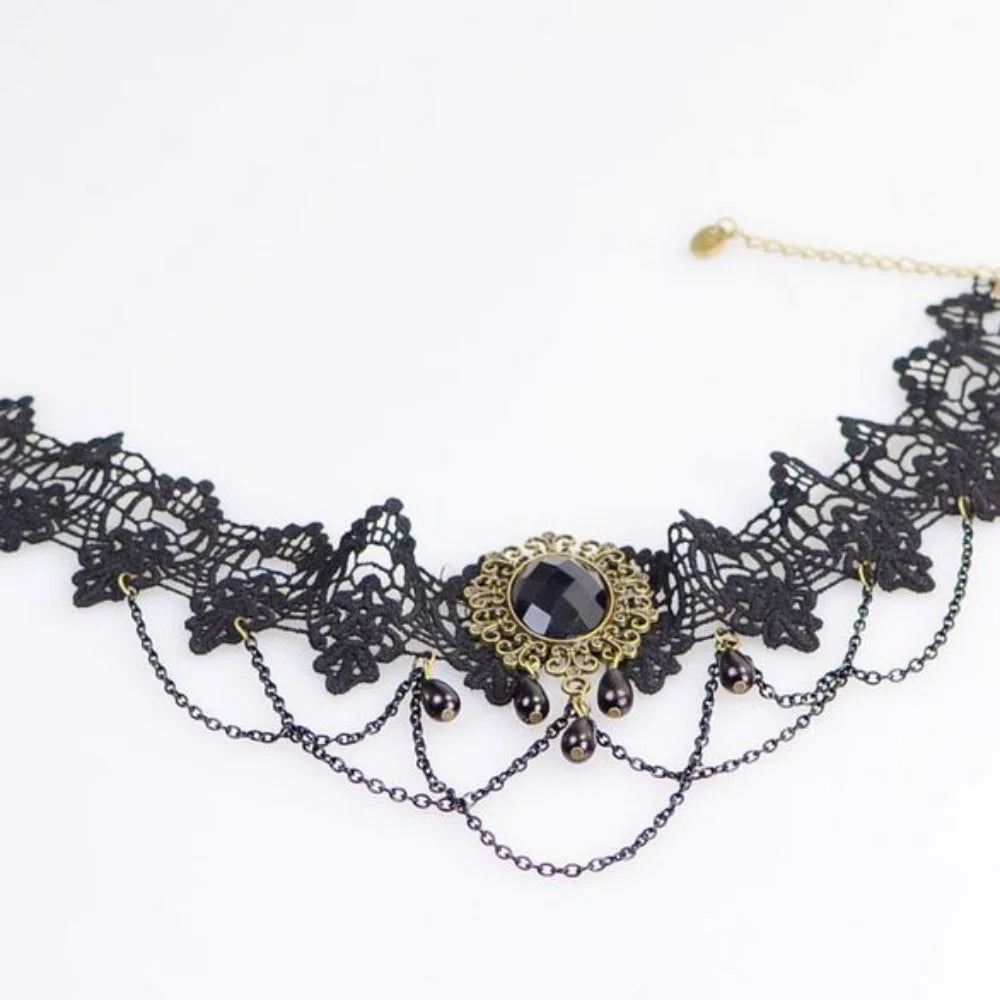 Gothic Black Lace & Beaded Choker Necklace – Sexy and Elegant Gift Accessory - Bilankas.world