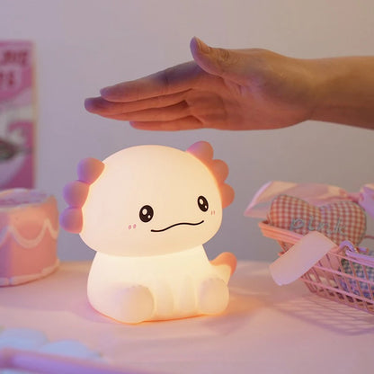 Pink Axolotl Night Light, Silicone LED Lamp | Rechargeable Touch Bedside Light for Kids