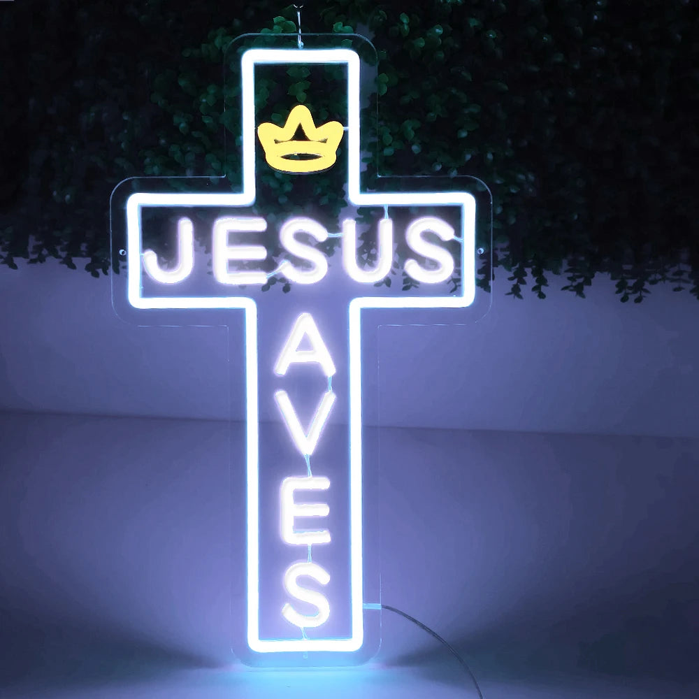 Cross LED Neon Sign, Glass Wall Light | Religious Home & Prayer Room Decor