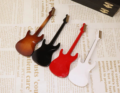 Mini Wooden Electric Guitar Model with Stand - Decorative Musical Instrument Gift Ornament
