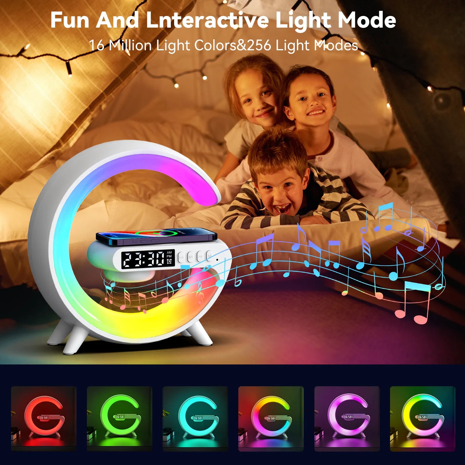 Multifunction Wireless Charger & Speaker Stand with RGB Night Light – 15W Fast Charging Station, Ideal Gift for iPhone, Samsung, Xiaomi, Huawei - Bilankas.world