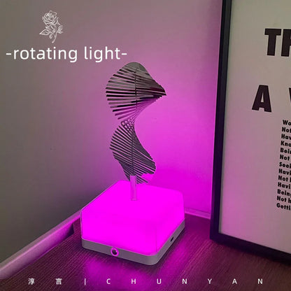 Rechargeable 16-Color 3D Dreamy Rotating Bedside Night Light with Either Remote or Mobile App Control – Perfect Atmosphere Creator & Gift