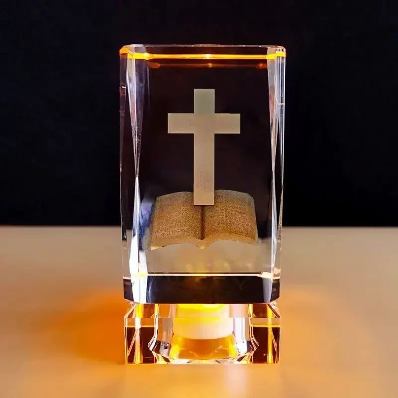 Colorful Crystal Cross LED Night Light, Ambient Table Lamp | Decorative Room & Shelf Light