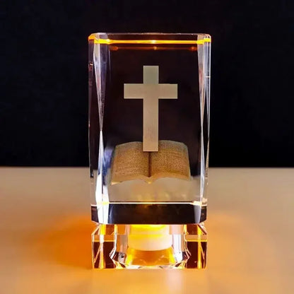 Colorful Crystal Cross LED Night Light, Ambient Table Lamp | Decorative Room & Shelf Light