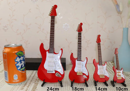 Mini Wooden Electric Guitar Model with Stand - Decorative Musical Instrument Gift Ornament