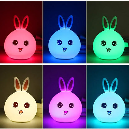 Cute Rabbit Color-Changing Night Light – Voice-Activated Clap Lamp | Perfect for Baby Feeding, Kids’ Bedrooms & Christmas Gifts