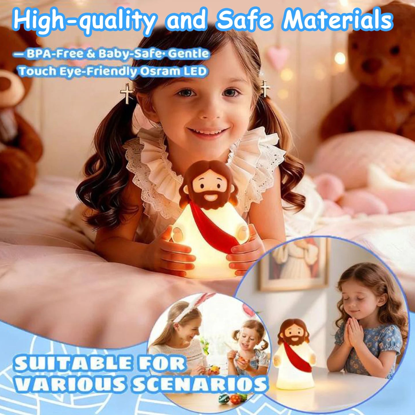 Night Light, Rechargeable Bedside Lamp | Soft Dimmable LED Faith Gift for Kids and Families