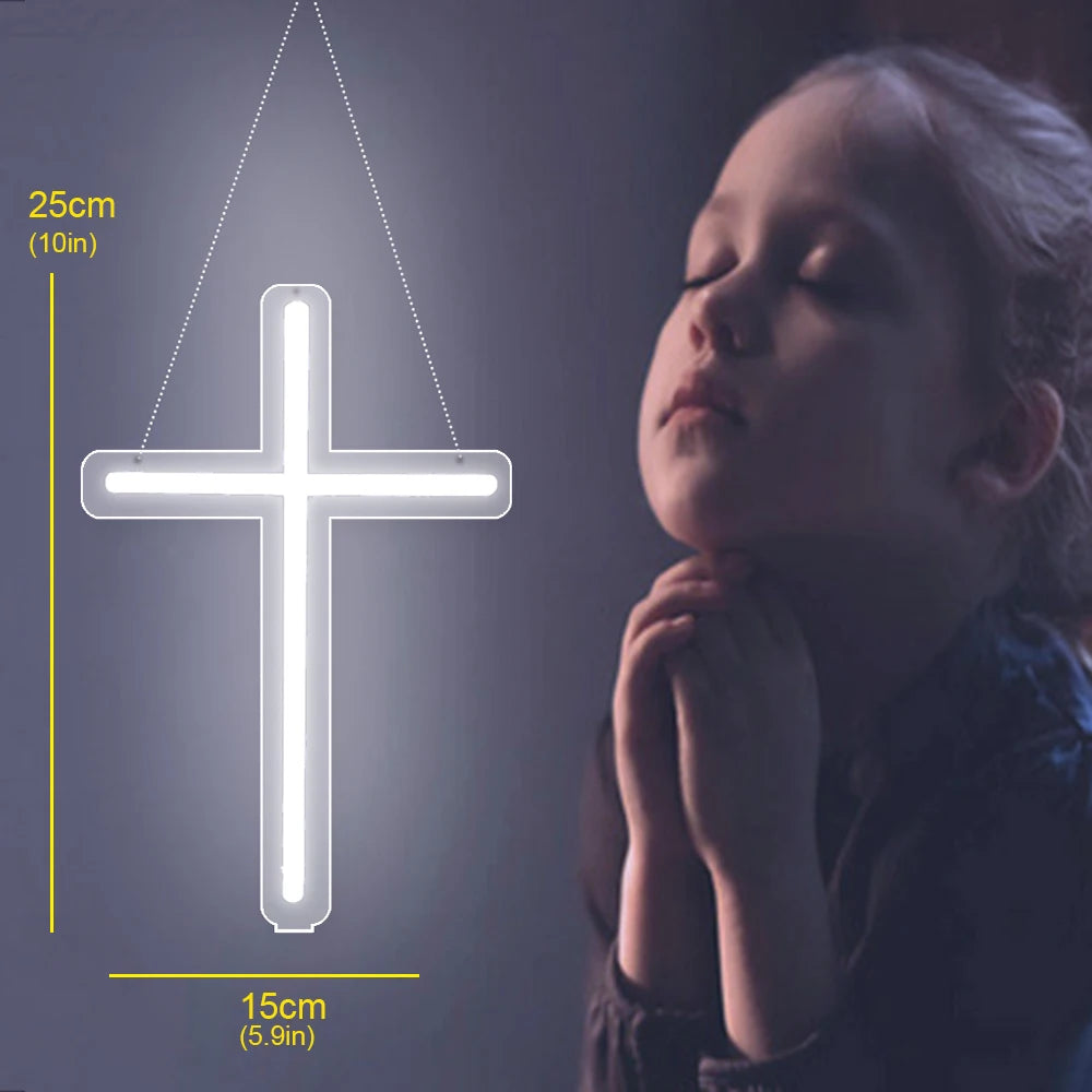Cross LED Neon Sign, Glass Wall Light | Religious Home & Prayer Room Decor