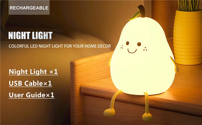 Cute Pear-Shaped Silicone Night Light – 7 Colors, Dimmable USB Charging Lamp, Perfect Gift for Kids’ Bedroom - Bilankas.world