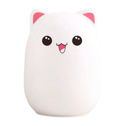 Adorable Cat LED Night Light – USB Rechargeable Silicone Lamp with Timer for Kids' Bedroom Decor