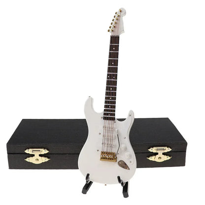 Mini Wooden Electric Guitar Model with Stand - Decorative Musical Instrument Gift Ornament