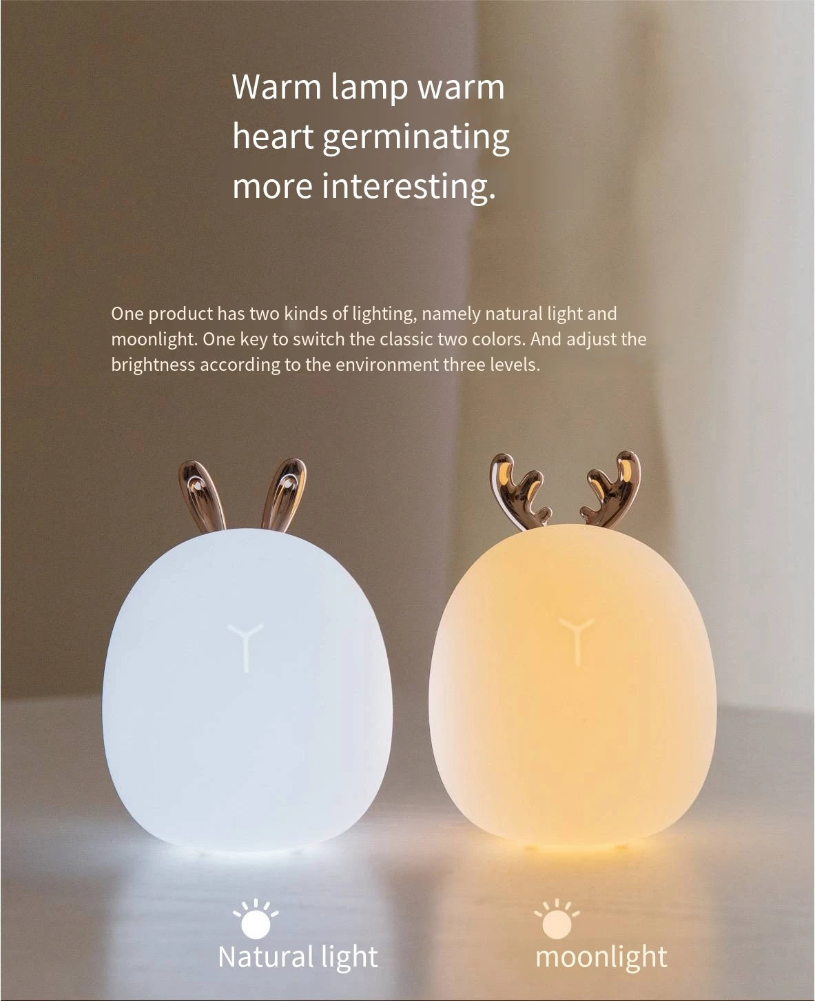 Enchanting Deer & Rabbit LED Night Light – Soft Silicone, Dimmable & USB Rechargeable | Cozy Gift for Kids' Bedrooms