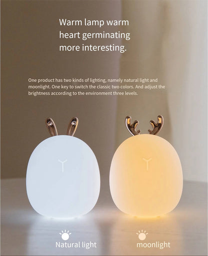 Enchanting Deer & Rabbit LED Night Light – Soft Silicone, Dimmable & USB Rechargeable | Cozy Gift for Kids' Bedrooms