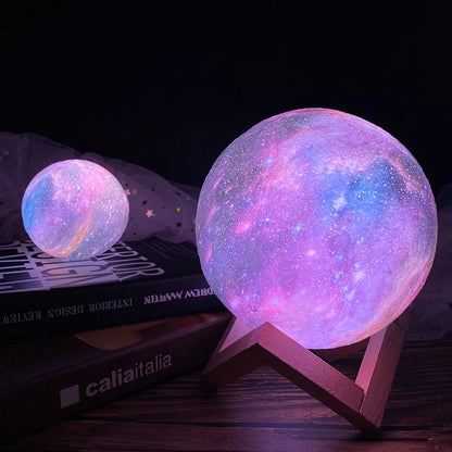 3D Printed Starry Moonlight Lamp – 16 Colors, Rechargeable Touch Night Light, Creative Gift - Bilankas.world