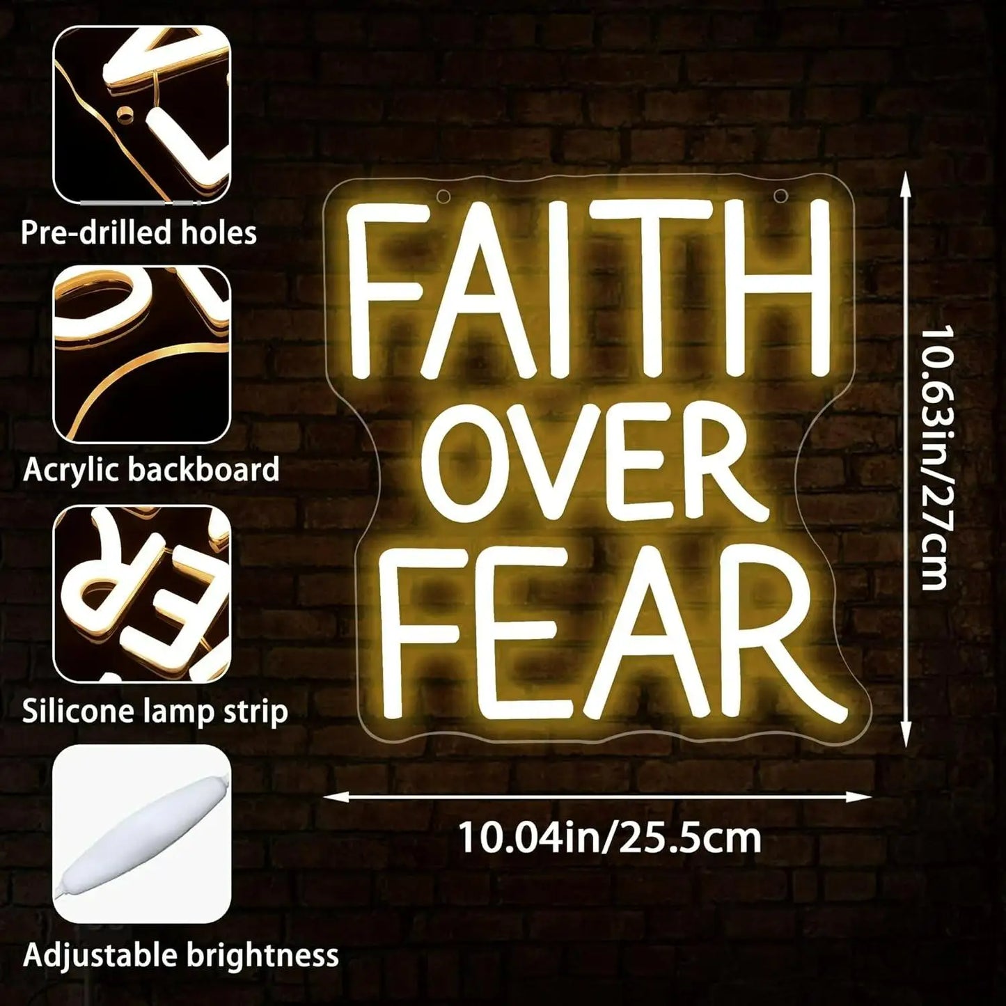 Faith Over Fear LED Neon Sign, Dimmable Inspirational Wall Light | USB Neon Decor for Bedroom & Prayer Room