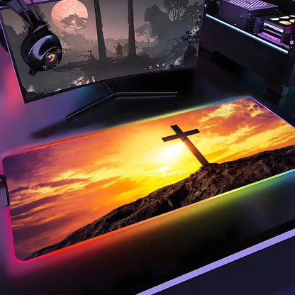 Faith-Inspired XXL Mouse Pad, Cross Design Gaming Desk Mat | Non-Slip Keyboard Pad