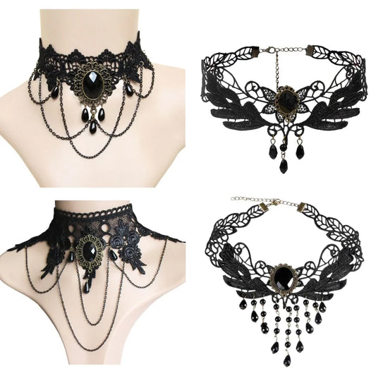 Gothic Black Lace & Beaded Choker Necklace – Sexy and Elegant Gift Accessory - Bilankas.world
