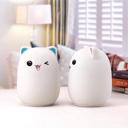 Adorable Cat LED Night Light – USB Rechargeable Silicone Lamp with Timer for Kids' Bedroom Decor