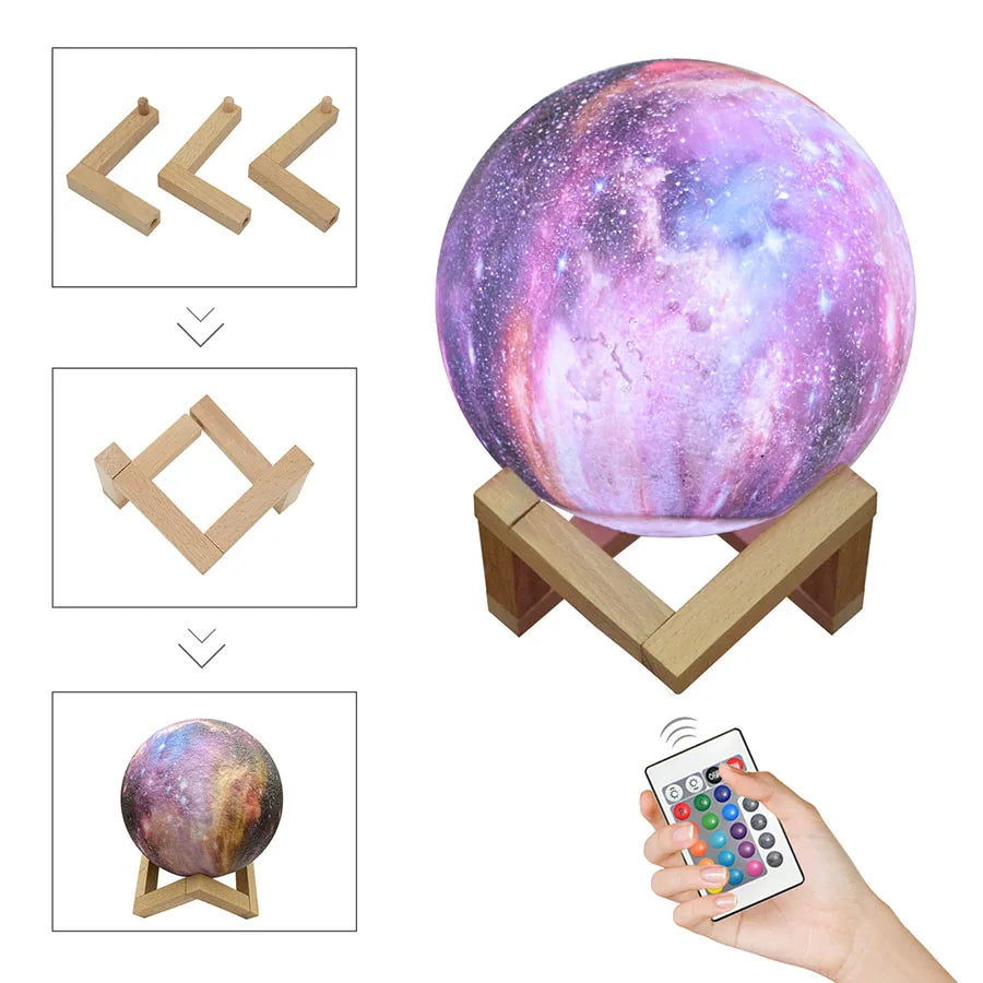 3D Printed Starry Moonlight Lamp – 16 Colors, Rechargeable Touch Night Light, Creative Gift - Bilankas.world